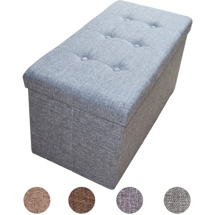 Natsen Sitzhocker mit Stauraum faltbare Sitzwürfel (Sitztruhe aus Leinen, 76 x 38 x 38 cm Grau), gepolstert Sitzbank Fußhocker, für Wohnzimmer Schlafzimmer