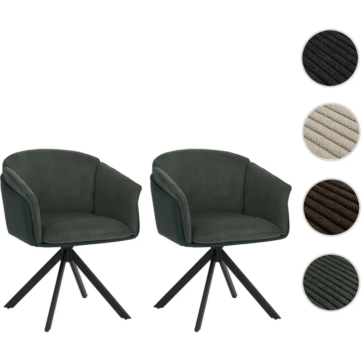 2er-Set Esszimmerstuhl HWC-R24, Küchenstuhl, drehbar Metall Kunstleder Stoff/Textil Cord ~ grün – Bild 10