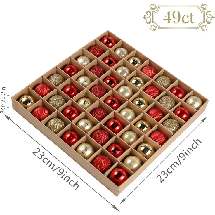 49x VALERY MADELYN Weihnachtskugeln 3CM Kunststoff Christbaumschmuck Rot Gold – Bild 6