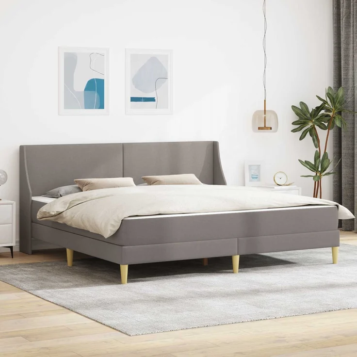 vidaXL Bettgestell mit Matratze Taupe 180 x 200 cm Polyester 3414752 – Bild 1