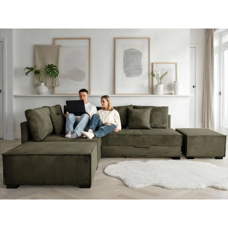Home affaire Ecksofa Night & Day L-Form, B: 316 cm mit Dauer-Schlaffunktion 180x200 cm, Set: Sofa & Hocker, Schlaffunktion, Bettkasten & Kissen, Boxspringbett