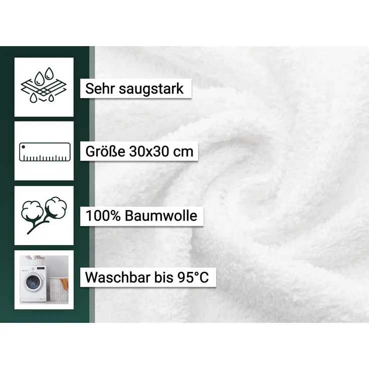 ZOLLNER 10er Set Seiftücher 30x30 cm Baumwolle 500 g/qm weiß – Bild 2