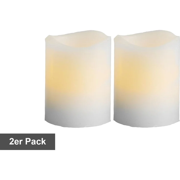LED Blockkerzen -May', Batterie und Timer, Echtwachs, weiß, 2er-Set – Bild 1