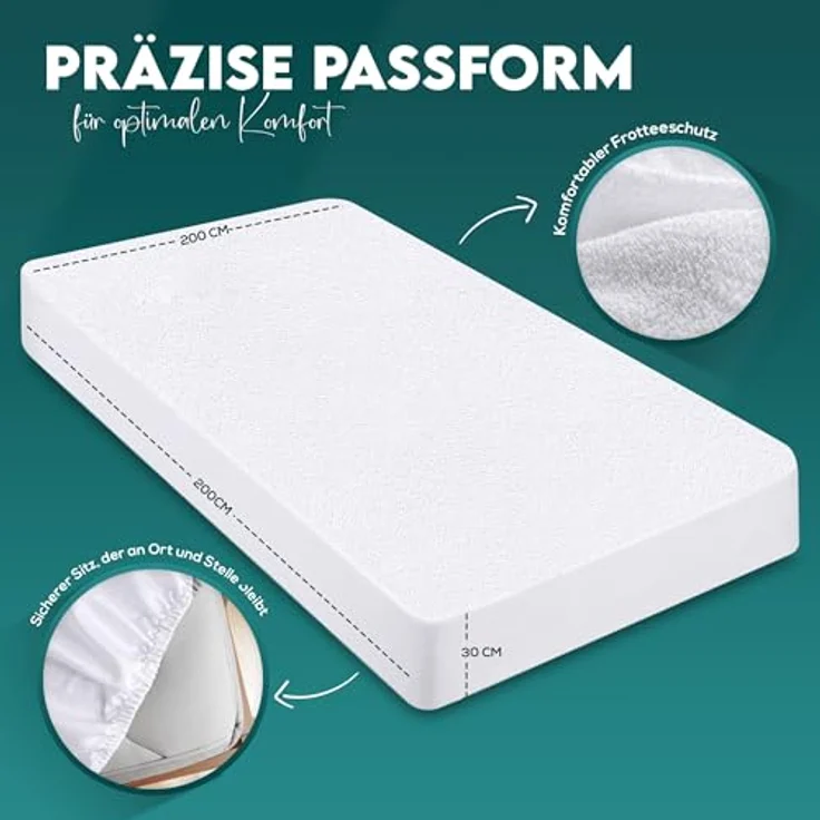 Utopia Bedding Matratzenschoner 200 x 200 x 30 cm Wasserdicht, Oeko-TEX Zertifiziert Matratzenauflage Atmungsaktive, Matratzenschutz, Rundum Elastisch Weiß – Bild 3