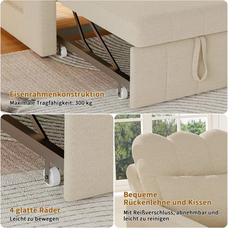 Simurq Relaxsessel Klappbarer Sessel, Chenille Schlafsessel, vielseitiger Einzelsessel, bequemer Fernsehsessel, mit Tischchen & Rollen für Wohnzimmer – Bild 4