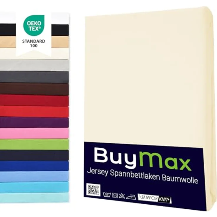 Buymax® Spannbettlaken 120x200 cm Baumwolle 100% Spannbetttuch Bettlaken Jersey, Matratzenhöhe bis 25 cm, Farbe Beige – Bild 2