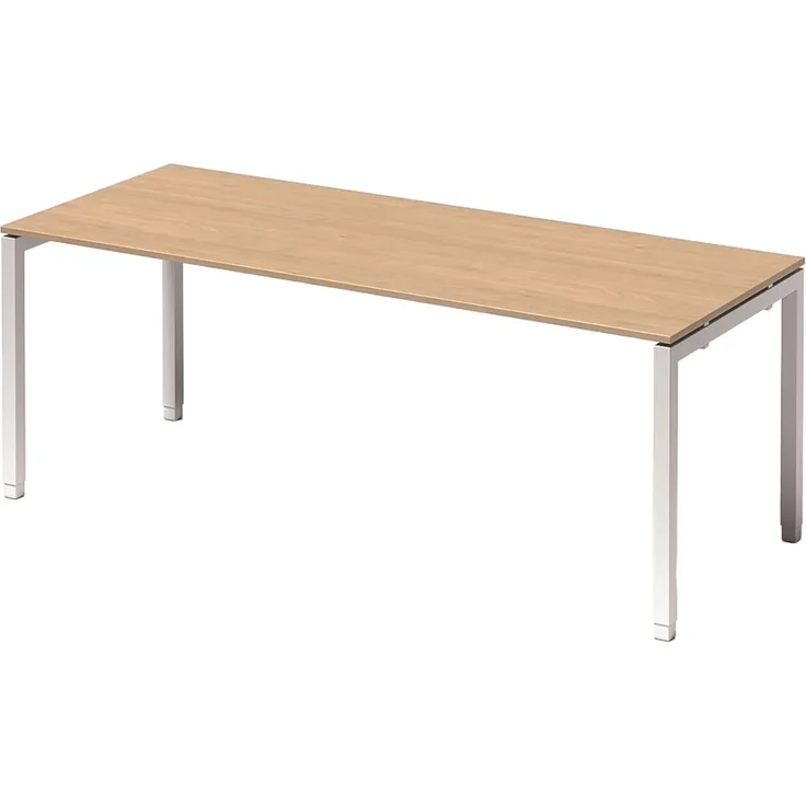 Bisley Cito höhenverstellbarer Schreibtisch 200x80 cm, Tischplatte in Ahorn, Gestell in Weiß - PC Tisch für's Büro manuell höhenverstellbar, Computertisch verstellbar, DUH2008-MP-396