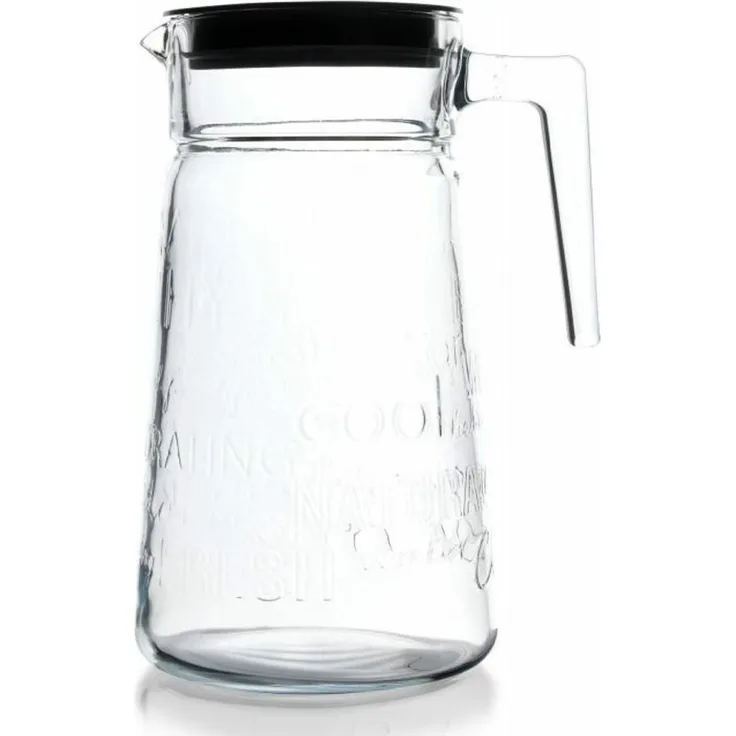 Pasabahce Karaffe aus Glas mit Griff 2000ml mit grauem Deckel Glaskrug transparent