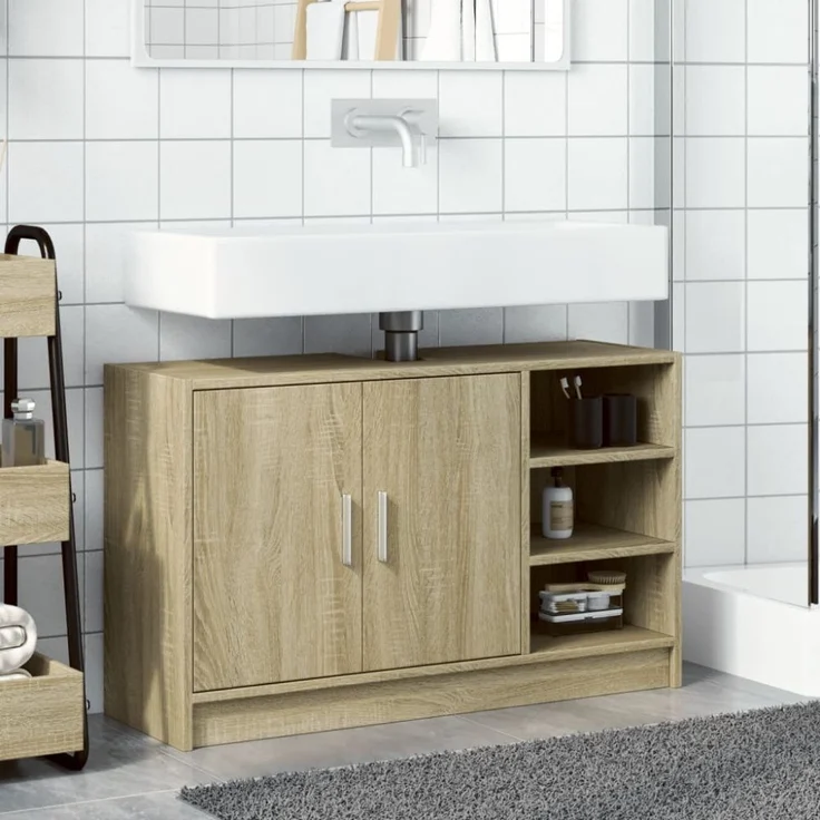vidaXL Waschbeckenunterschrank Sonoma-Eiche 90x29x55 cm Holzwerkstoff 848124 – Bild 7