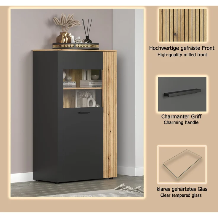 Highboard Avila in grau und Eiche Evoke 90 x 146 cm – Bild 15