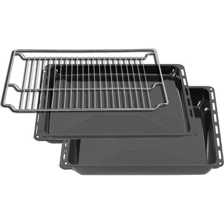 ICQN Backblech 465 x 370 x 30 und 60 mm Backblech Set mit Gitter, Emaille, (Set, 3-St, Fettpfanne und Verchromt Backofenrost), Passend für Bosch Neff Constructa