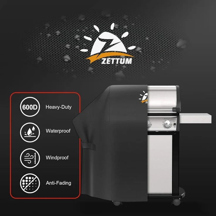 Zettum Grillabdeckung für Weber Spirit 300, wasserdicht, 600D Oxford-Gewebe schwarz, 132 x 66 x 109 cm – Bild 3