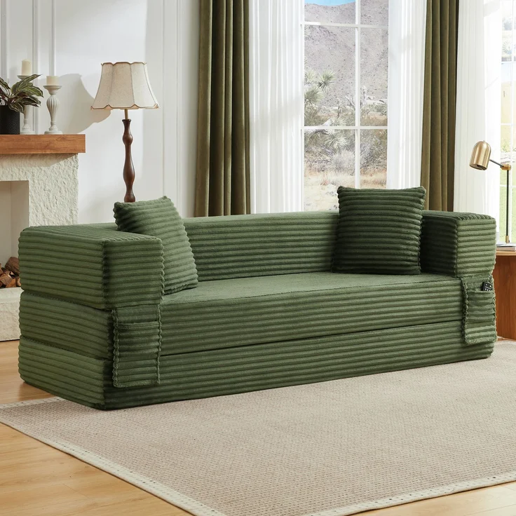 ZUBALIYA Schlafsofa, mit Schlaffunktion, H 60 × T 200 × B 76 cm, Grün, Schaumstoff – Bild 2