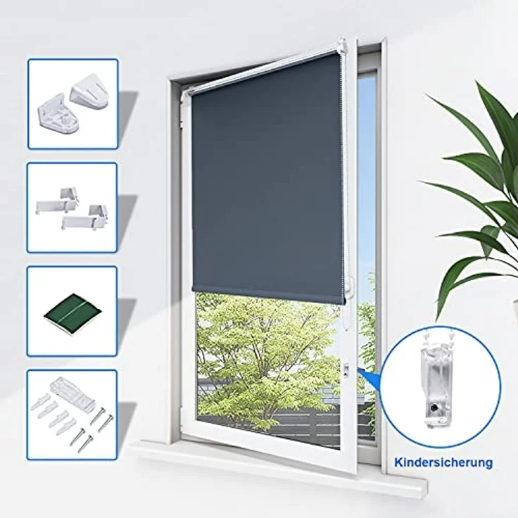 Homland Klemmfix Rollo Verdunkelung Thermorollo ohne Bohren Dunkelblau 120x170 cm (BxH), Verdunklungsrollo Wandmontage & Deckenmontag, Sichtschutz & Sonnenschutz für Fenster und Tür – Bild 4