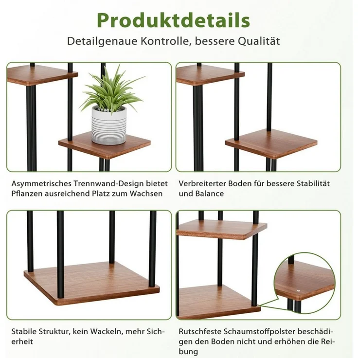 MULISOFT Blumenständer Pflanzenständer indoor 6 Etagen Pflanzenregal Blumentreppe (Metall Holz), Balkon Deko Schlafzimmer Blumentopf Zimmerpflanzen Pflanztisch – Bild 3