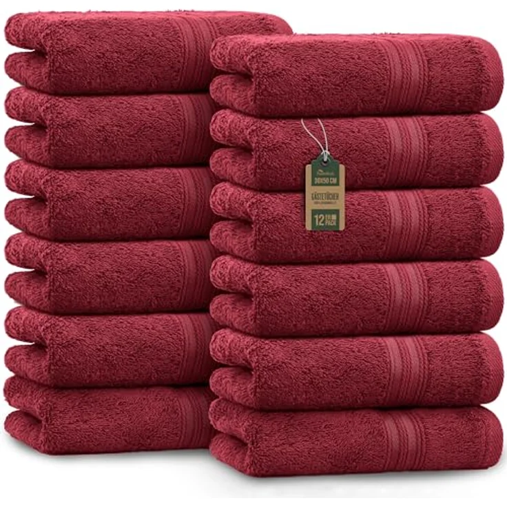 NatureMark Gästetücher – 12er Pack (30x50 cm), 100% Baumwolle, Oeko-Tex Zertifiziert, weich, saugfähig und pflegeleicht – Für Bad, Gäste & Spa – Bordeaux Rot – Bild 2
