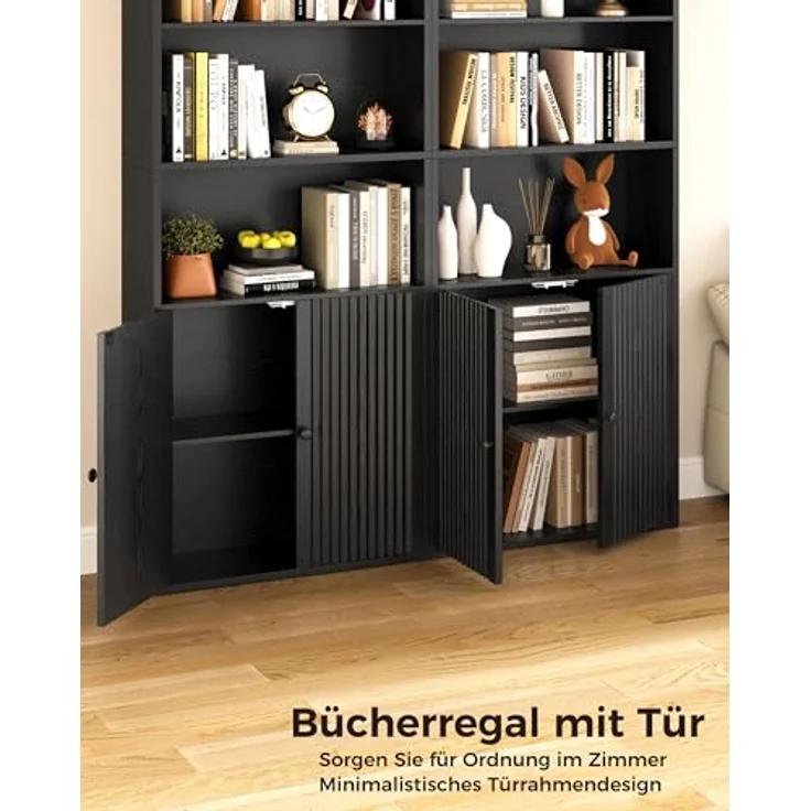 IRONCK Bücherregal mit Türen, Standregal mit 6 Ebenen, Holz Regal mit Türen, Bücherschrank, offenes Aufbewahrungsregal für Arbeitszimmer, Büro, Wohnzimmer, Schlafzimmer 180 x 60 x 23.5 cm (schwarz) – Bild 7