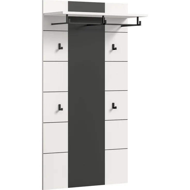Garderobenpaneel >Canu< in Basalt Grau / Weiß - 80x141x29cm (BxHxT)