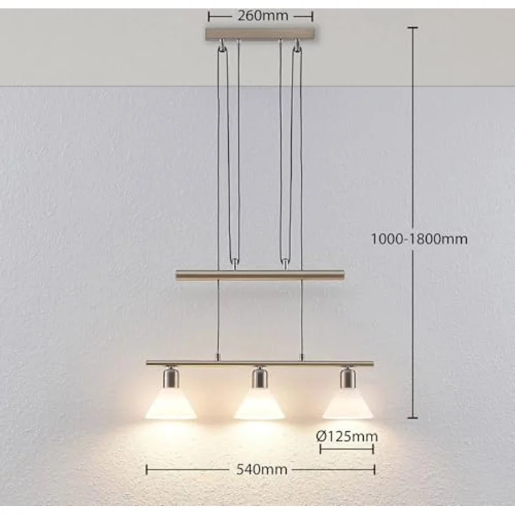 Lindby Pendellampe Delira, 3-flg., nickel, höhenverstellbar mit weißen Glasschirmen – Bild 5