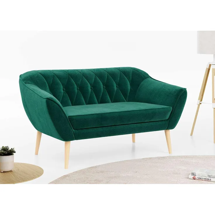 Sofa, Skandinavischer Stil, Holzbeine - PIRS - 2 Sitzer - Dunkelgrün - Velvet