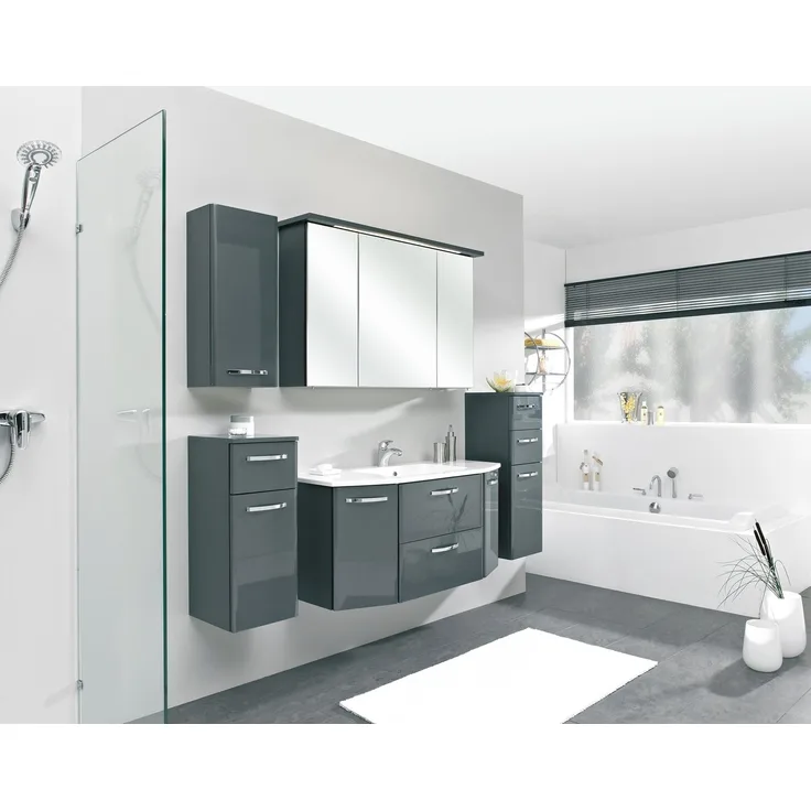 Saphir Badmöbel-Set Quickset 327 5-teilig, Waschplatz und LED-Spiegelschrank, (Set, 5-St), Anthrazit Hochglanz, inkl. Türdämpfer, 8 Türen, 1 Klappe, 4 Schubladen