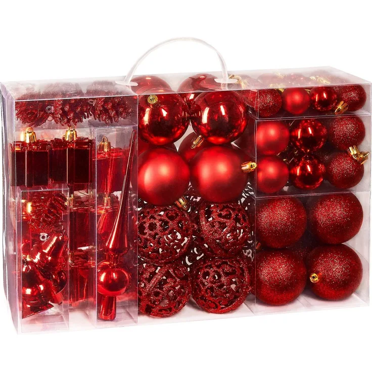 BRUBAKER Weihnachtsbaumkugel 101-teiliges Weihnachtskugel-Set mit Baumspitze, Christbaumschmuck aus Kunststoff, Weihnachtsdekoration edel und robust