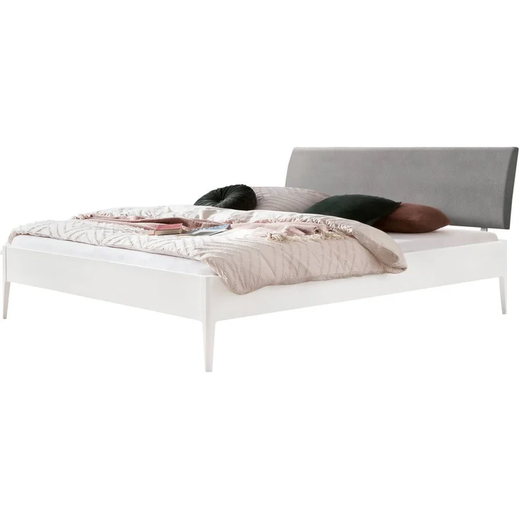 Hasena Polsterbett Sestola Weiß mit Bezug Pace Light Grey 140x200 cm, Fußhöhe 20 cm MDF weiss deckend – Lounge – Bild 1