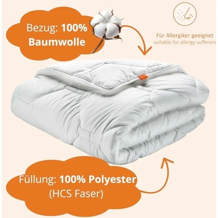 sleepling Baumwollbettdecke Komfort 300, Bezug: 100 % Baumwolle, in 135x200 cm, 155x220 cm und Weitere, Allergiker geeignet, Made in EU – Bild 2