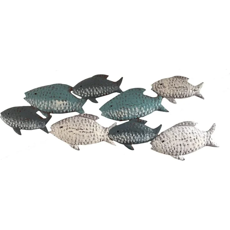 LB H&F Lilienburg Wanddekoobjekt Wanddeko Wandobjekekt Bad Badezimmer Fische Metall Fisch (tierfigur schwarm schwarmfisch familie maritimes Design deko-wandbild modern eisen wandhänger schlafzimmer vintage blau weiss meer ozean see wandfigur dekofigur,... – Bild 1