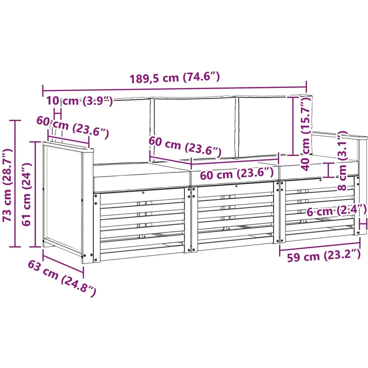 vidaXL Outdoor-Sofagarnitur 3 stk. 3-Sitzer Natur und Anthrazit 3383968 – Bild 6