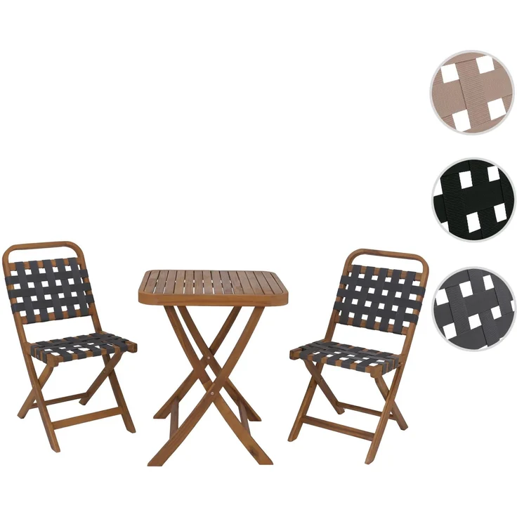 Garten-Set HWC-P70, Sitzgruppe Balkon-Set Garnitur 2x Stuhl Tisch, Seilgeflecht Akazie Holz klappbar ~ natur, grau – Bild 10