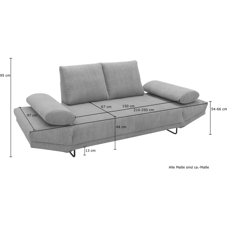 DOMO. collection Sofa 700 001, 2-Sitzer mit Federkernpolsterung und Schlaffunktion, verstellbare Armlehnen, 2er Couch, Polstergarnitur, 210 x 97 x 95 cm (BxTxH), creme – Bild 11