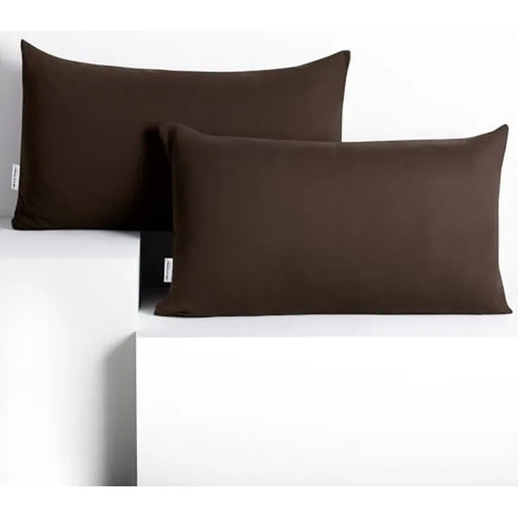 DecoKing 2 Kissenbezüge 50x60 cm Jersey Baumwolle Reißverschluss braun Amber