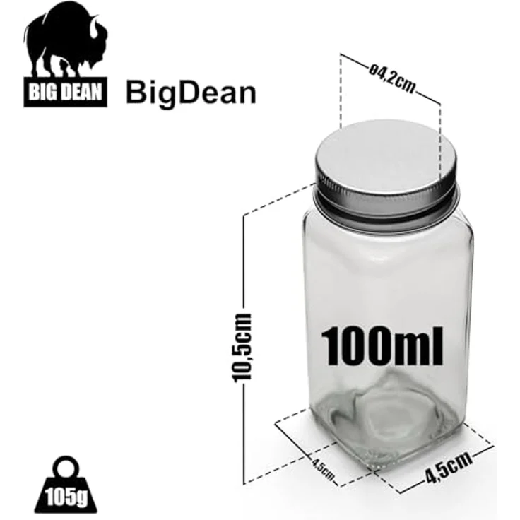 BigDean 12er Set Gewürzgläser eckig - luftdichte Gewürzdosen lebensmittelecht mit zwei Streueinsätzen - ideal für Gewürzaufbewahrung – Bild 3