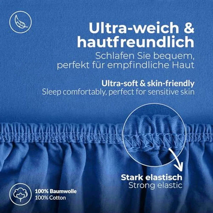 etérea Comfort Jersey Spannbettlaken Blau 180x200 cm - 200x200 cm – Bild 5