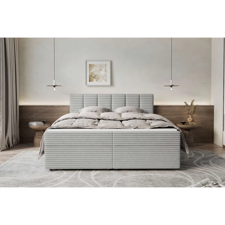 99rooms Boxspringbett Bergamo, 200x200 cm in Cordstoff AMBIENCE mit Topper und Bonellfederkern