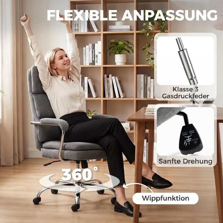HOMCOM Bürostuhl, Polyester, Grau, 72,5L x 65B x 118H cm – Bild 6