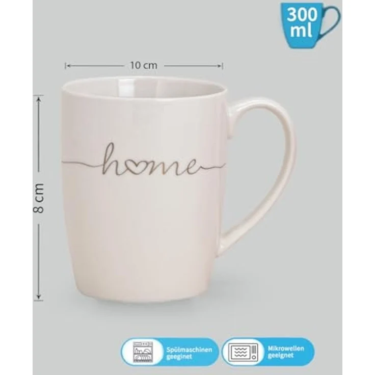 matches21 HOME & HOBBY Tasse Schöne Kaffeetassen 6er Set einfarbig Herzen mit Spruch Home, 6-tlg, Porzellan, Tee Kaffee-Becher, klassisch, rosa pink weiss goldfarben, 300 ml – Bild 2