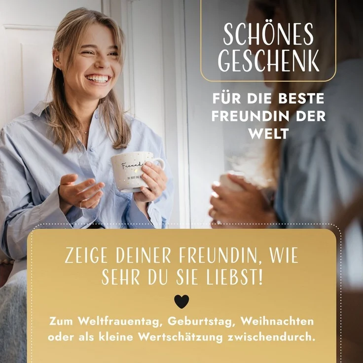 Amari Tasse Beste Freundin Spruch Gold, Geschenk beste Freundin Dankeschön, 1-tlg, Keramik, Kaffeetasse Teetasse 330 ml Geschenkbox Geburtstag Freundschaft – Bild 2