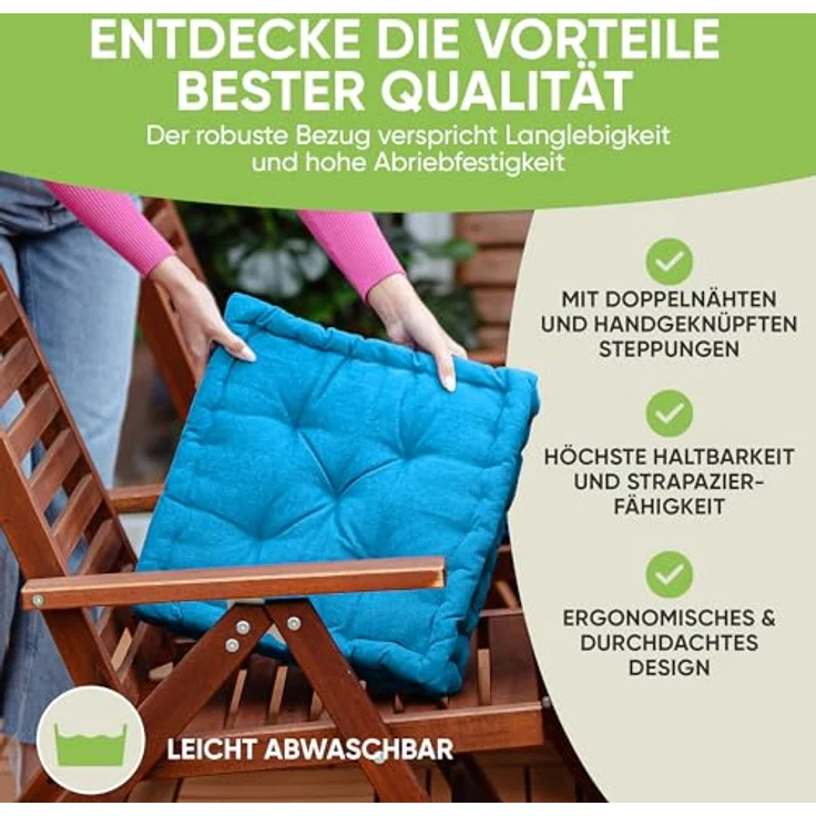 Gräfenstayn Sitzkissen 4er Set 40x40 cm mit 8 cm Polsterung aus 100 % Baumwolle -, robustes Sitzkissen für Indoor & Outdoor, bequemes Bodenkissen – Bild 6