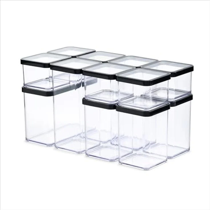 Rotho LOFT 12er-set Vorratsdosen mit Deckel, stapelbar, aromadicht, spülmaschinenfest, 40×20×21,4 cm, – Bild 1