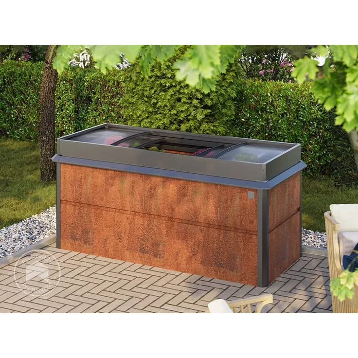 PRIMEYARD 200 x 85 x 77 cm Hochbeet Nele, Cortenstahl, Rost-Optik | inkl. Frühbeetaufsatz und Schneckenschutz