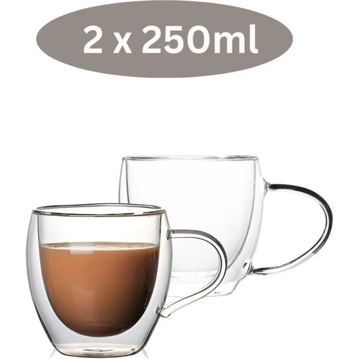 Cheffinger Thermoglas 2er Set Doppelwandige Gläser mit Henkel Teegläser Thermogläser – Bild 5