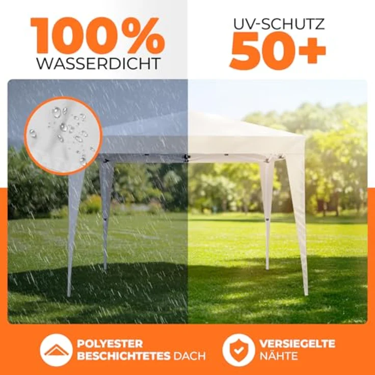 Kronenburg Faltpavillon wasserdicht Dachmaß 2x2 m UV Schutz 50+ Pavillon in Champagner mit 4 Seitenteilen – Bild 4