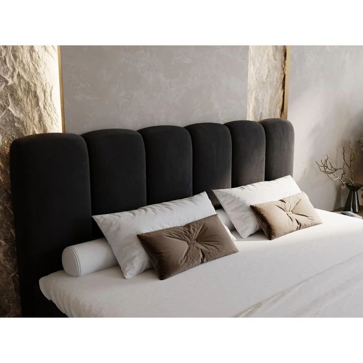 GRAINGOLD Cloud Boxspringbett 200x200, Bett mit Bettkasten, Velour-Stoff, mit Kopfteil, Schwarz – Bild 5