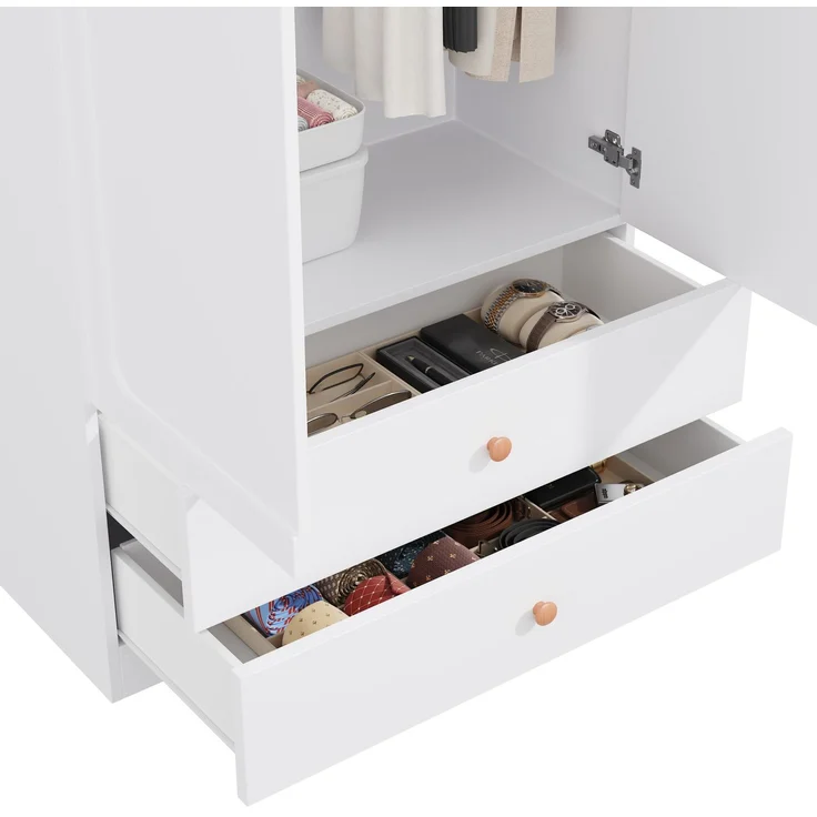 Kleiderschrank 270 x 45 x 200 cm in Weiß mit 6 Türen, 4 Kleiderstangen und 4 Schubladen – Bild 9