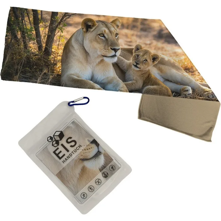 speecheese Sporthandtuch Löwin mit Baby Eishandtuch XL für Löwen-Fans