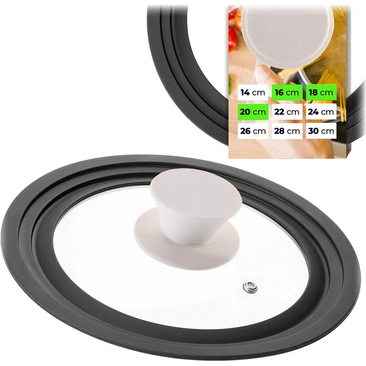 KADAX Universaldeckel 16/18/20 cm, Universal Deckel für Töpfe & Pfannen, Pfannendeckel, Glasdeckel mit Silikonrand und Dampfloch, Topfdeckel (Beige) – Bild 1