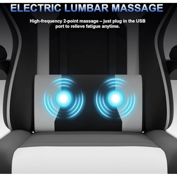 JUMMICO “Jetstream” Gaming Stuhl Ergonomisch,Gaming Chair mit Massagefunktion, Bürostuhl 150KG,Weiß – Bild 4