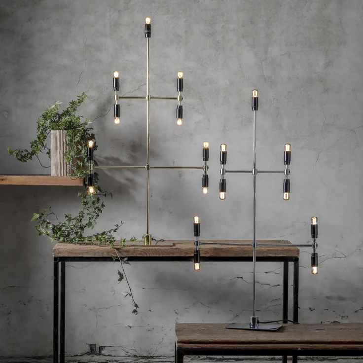 Moderner Kerzenleuchter ,Twice', 5-armig, 9-flammig, E14 Fassungen, Netzbetrieb, Chrom, H 91cm – Bild 5